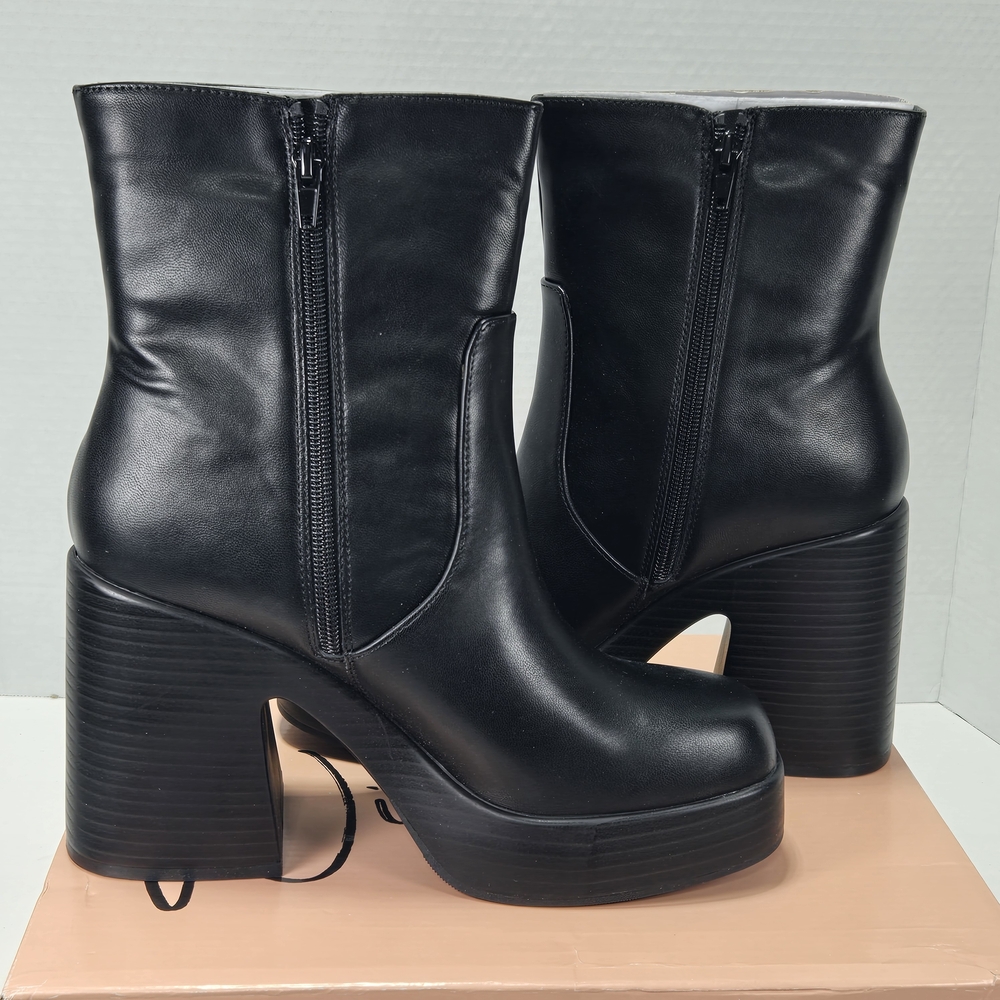 Wild Pair Stellaa Mid-calf Black Chunky Platform Ankle Boots Women's Size 9 - Picture 5 of 13